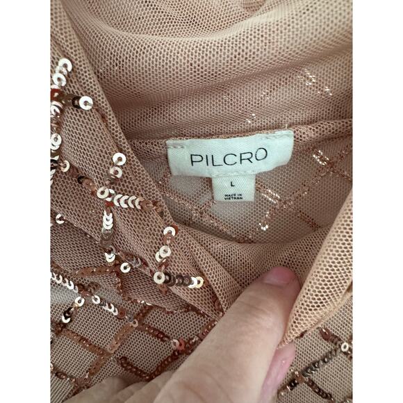 Anthropologie Pilcro Turtleneck Sequin Mesh Top Gold Party Disco Large - Picture 5 of 5
